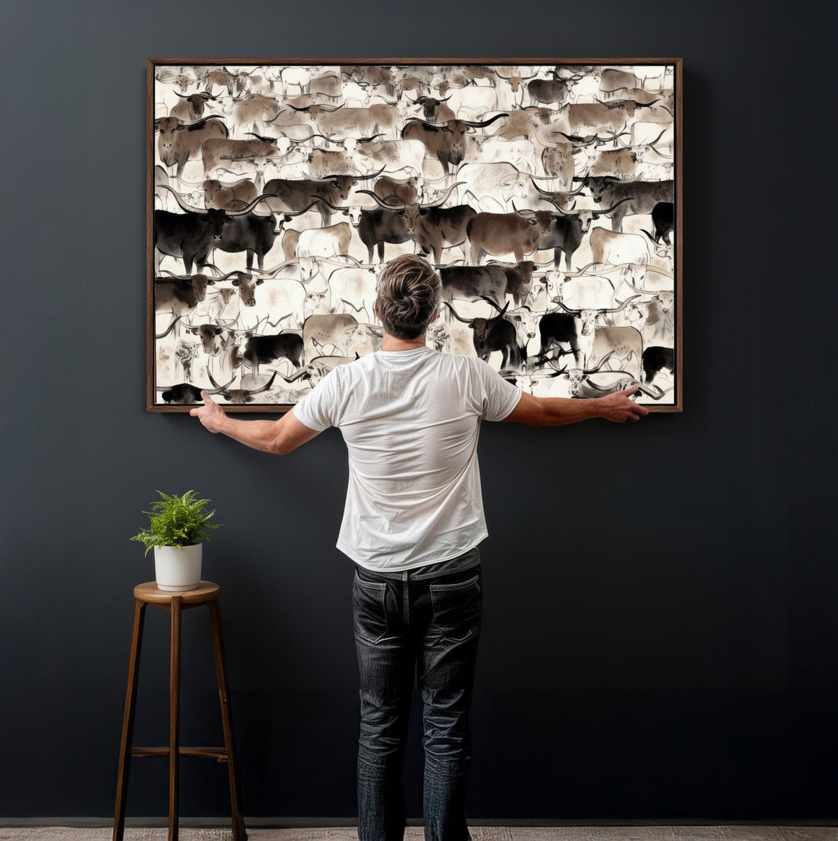 Abstract Texas Longhorn Print - Longhorn Herd Print for