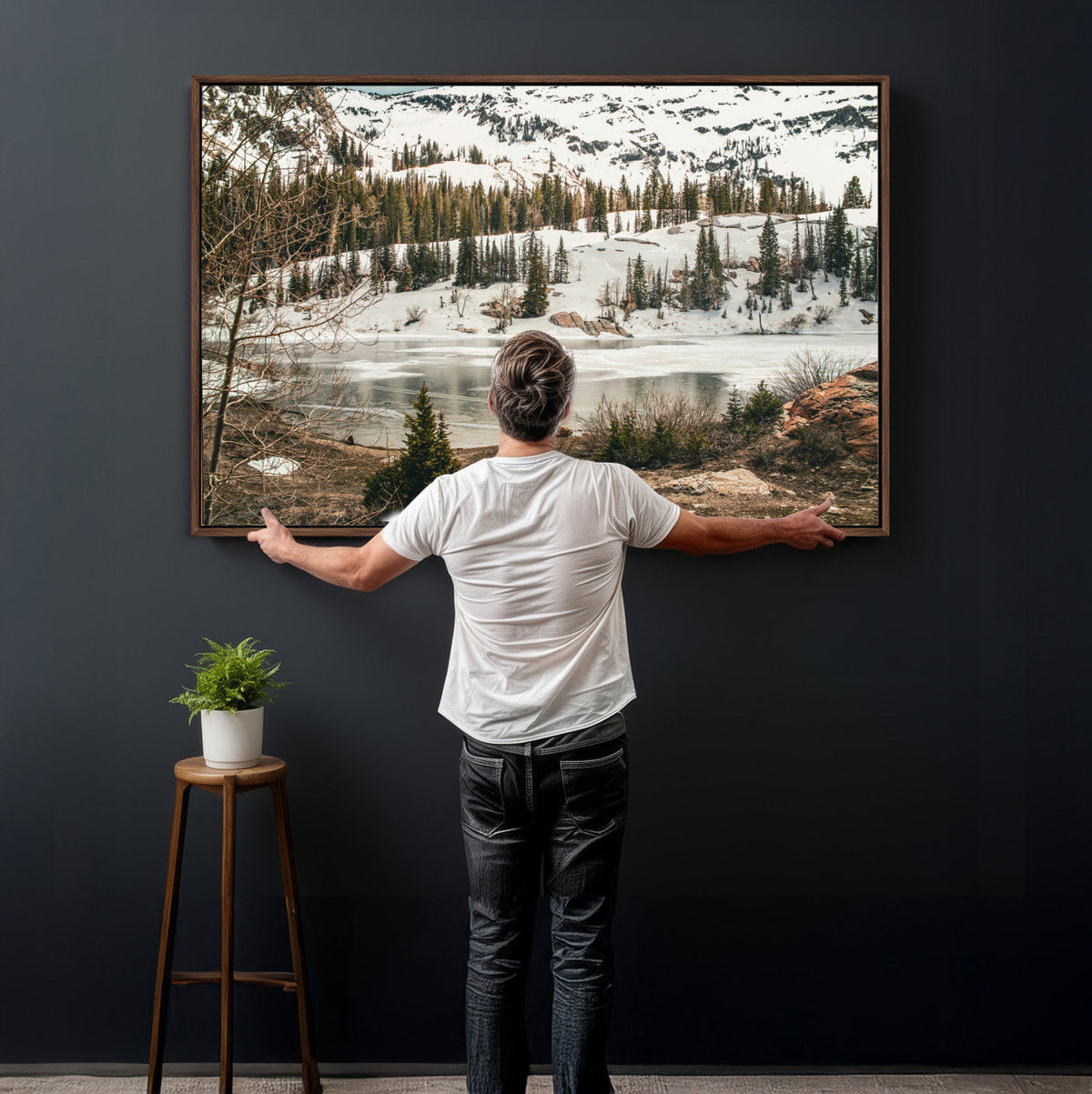 Snowy Mountain Landscape Wall Art Canvas Print, Alpine Pine