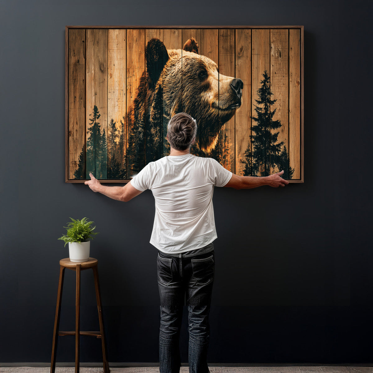 Rustic Bear Wall Art Canvas Print – Woodland Wildlife