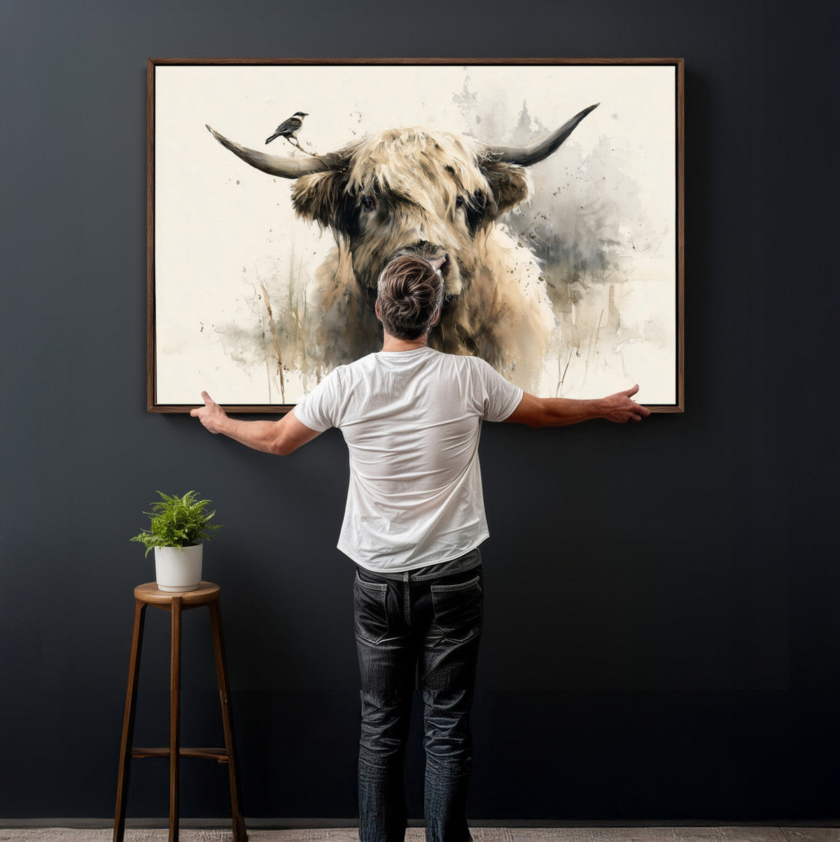 Abstract Highland Cow Wall Art Canvas Print, Rustic Farm