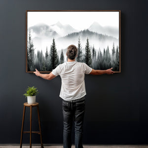 Misty Pine Forest Mountain Landscape Wall Art Canvas Print