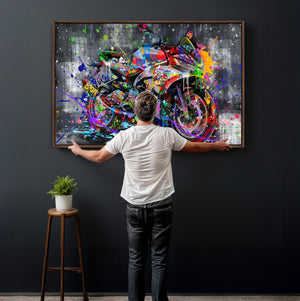 Graffiti Motorcycle Wall Art Canvas Print, Urban Street Art