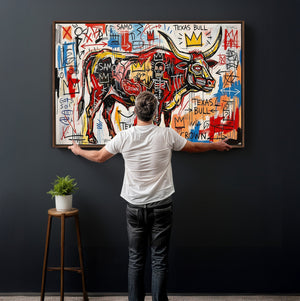 Texas Bull Wall Art Canvas Print, Abstract Graffiti Bull