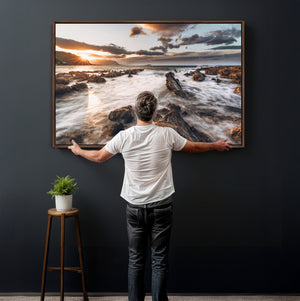 Rocky Coast Ocean Sunset Wall Art Canvas Print, Dramatic