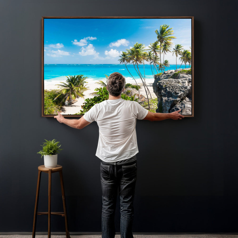 Tropical Beach Wall Art Canvas Print, Palm Tree Ocean