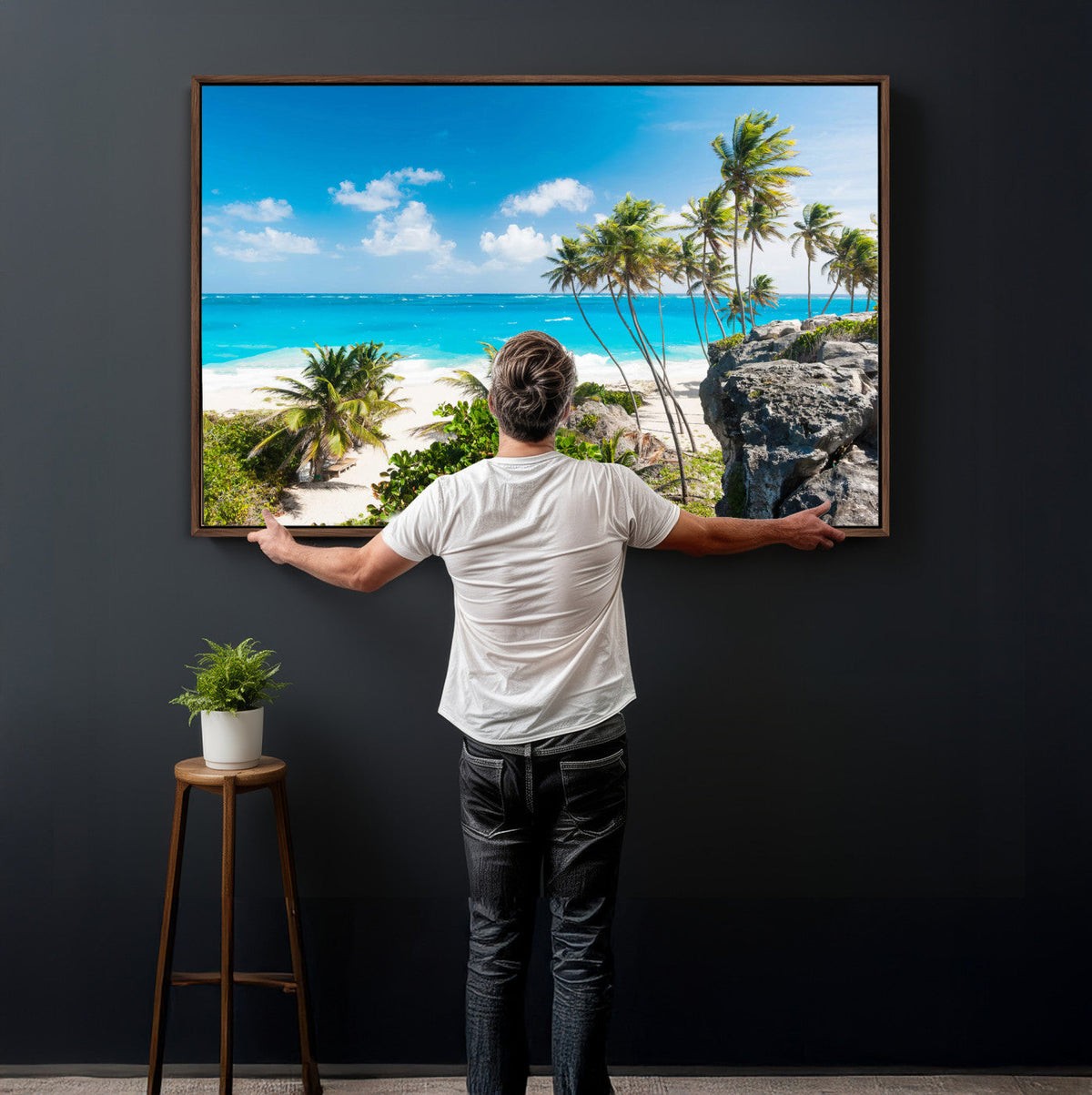 Tropical Beach Wall Art Canvas Print, Palm Tree Ocean