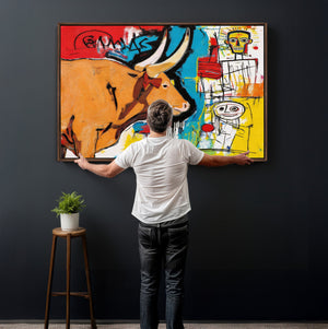 Basquiat Style Bull Graffiti Wall Art Canvas Print, Street