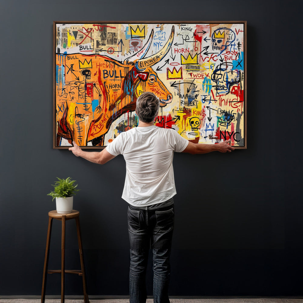 Basquiat Style Bull Graffiti Wall Art Canvas Print, Street