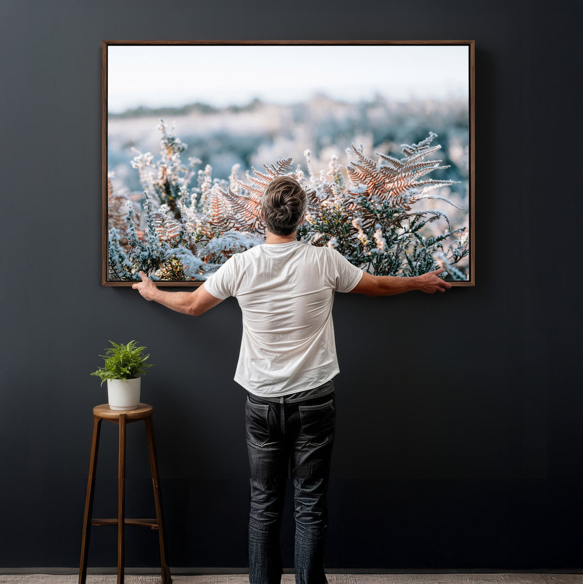 Frosted Fern Wall Art Canvas Print, Soft Winter Botanical