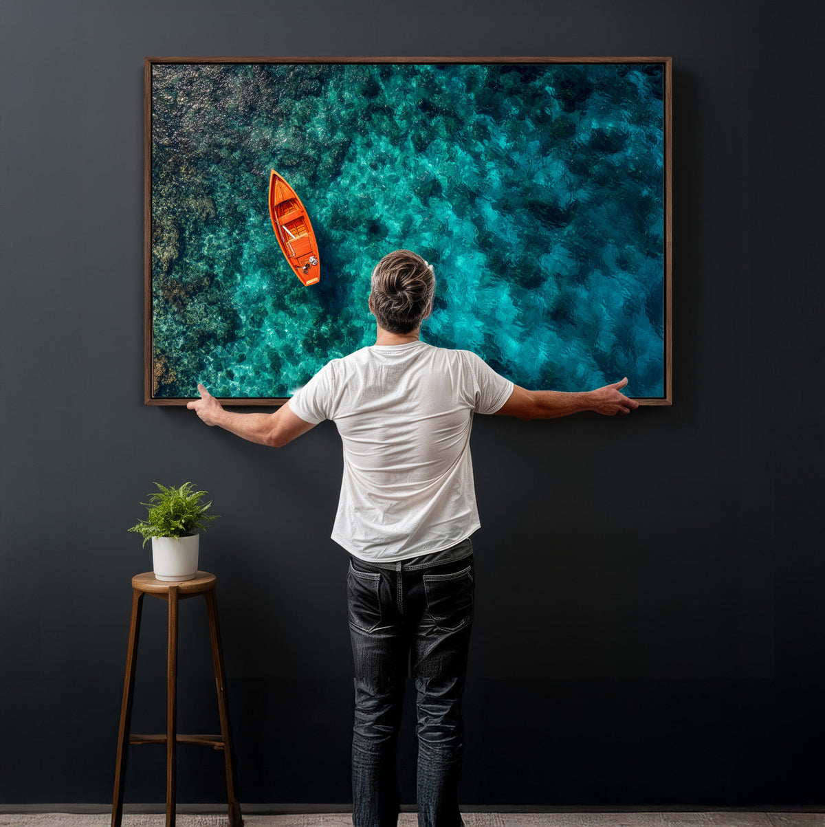 Turquoise Ocean Boat Wall Art Canvas Print