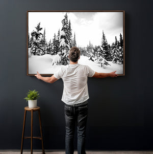 Black and White Snowy Pine Forest Wall Art Canvas Print,
