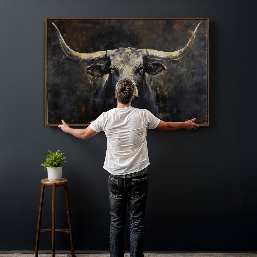 Rustic Longhorn Bull Wall Art Canvas Print – Vintage Western