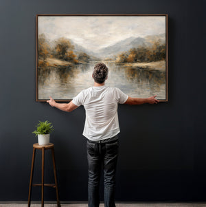 Neutral Abstract River Landscape Wall Art Canvas Print