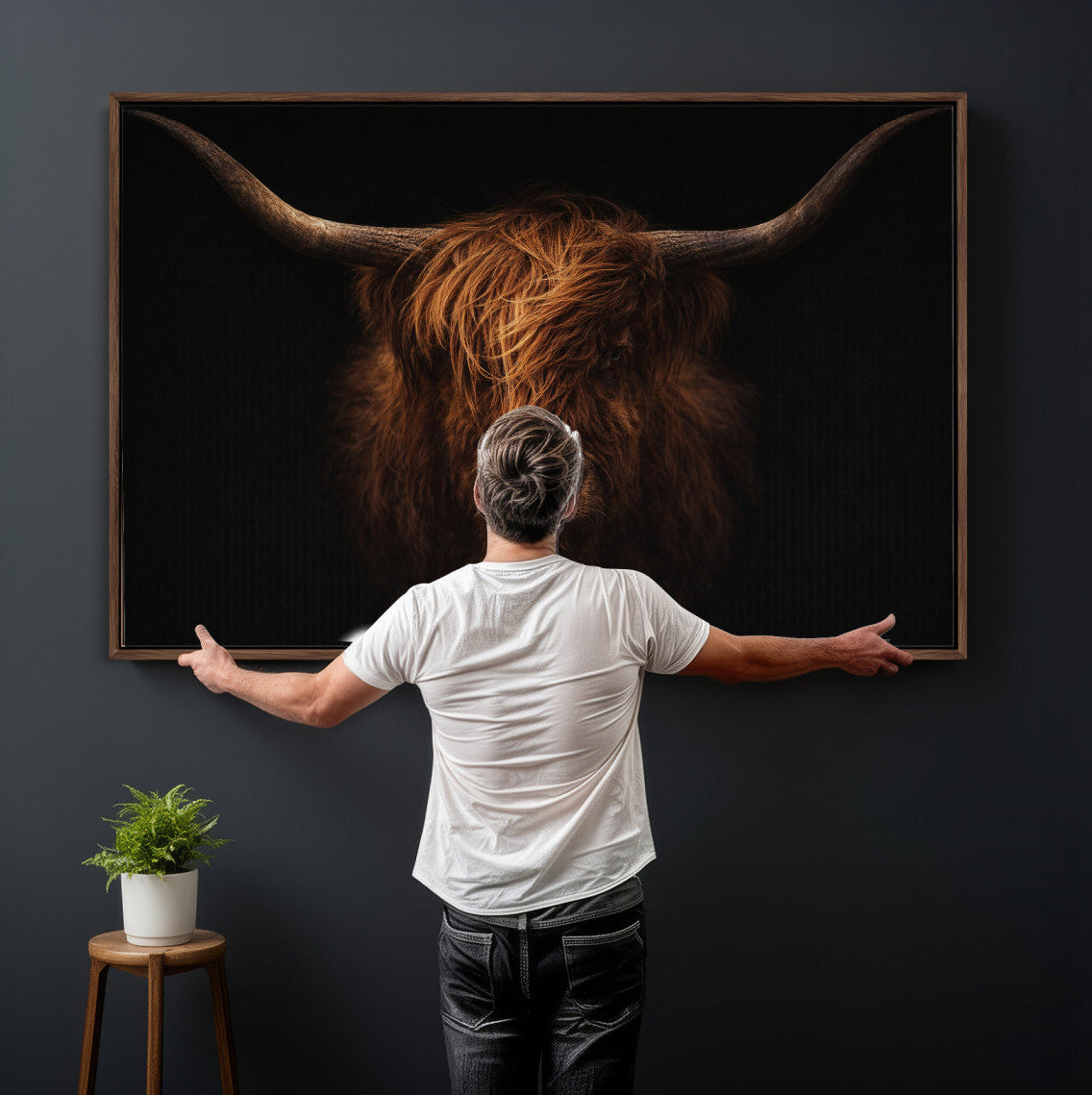 Highland Cow Wall Art Canvas Print – Moody Dark Rustic