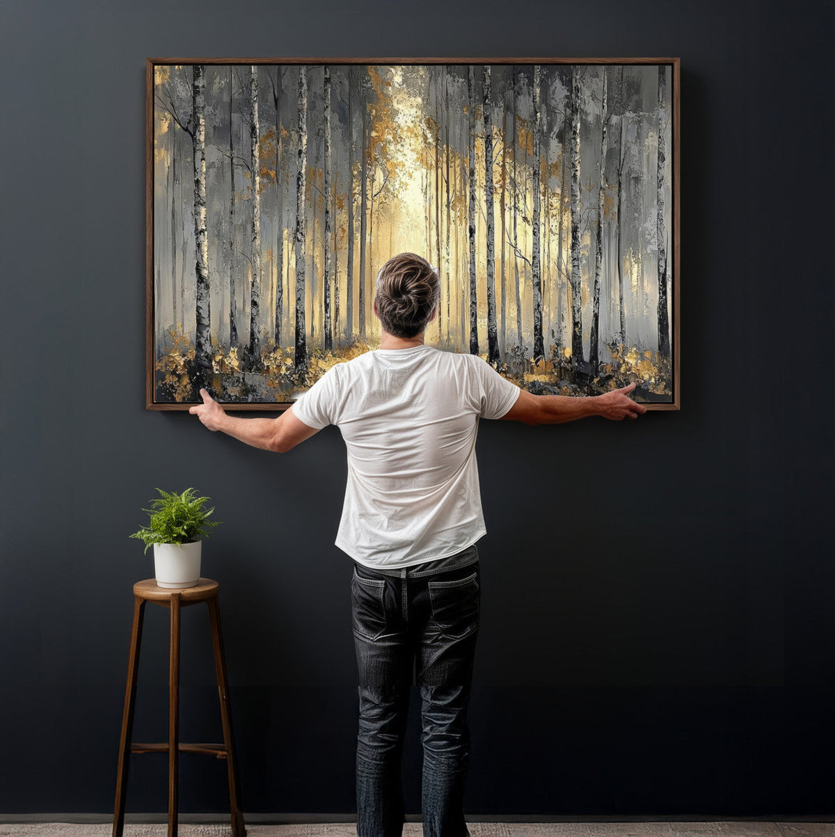 Abstract Birch Forest Wall Art Canvas Print – Modern Neutral