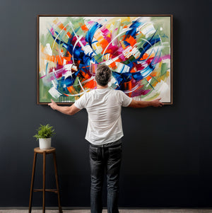 Geometric Abstract Wall Art Canvas Print, Orange Blue