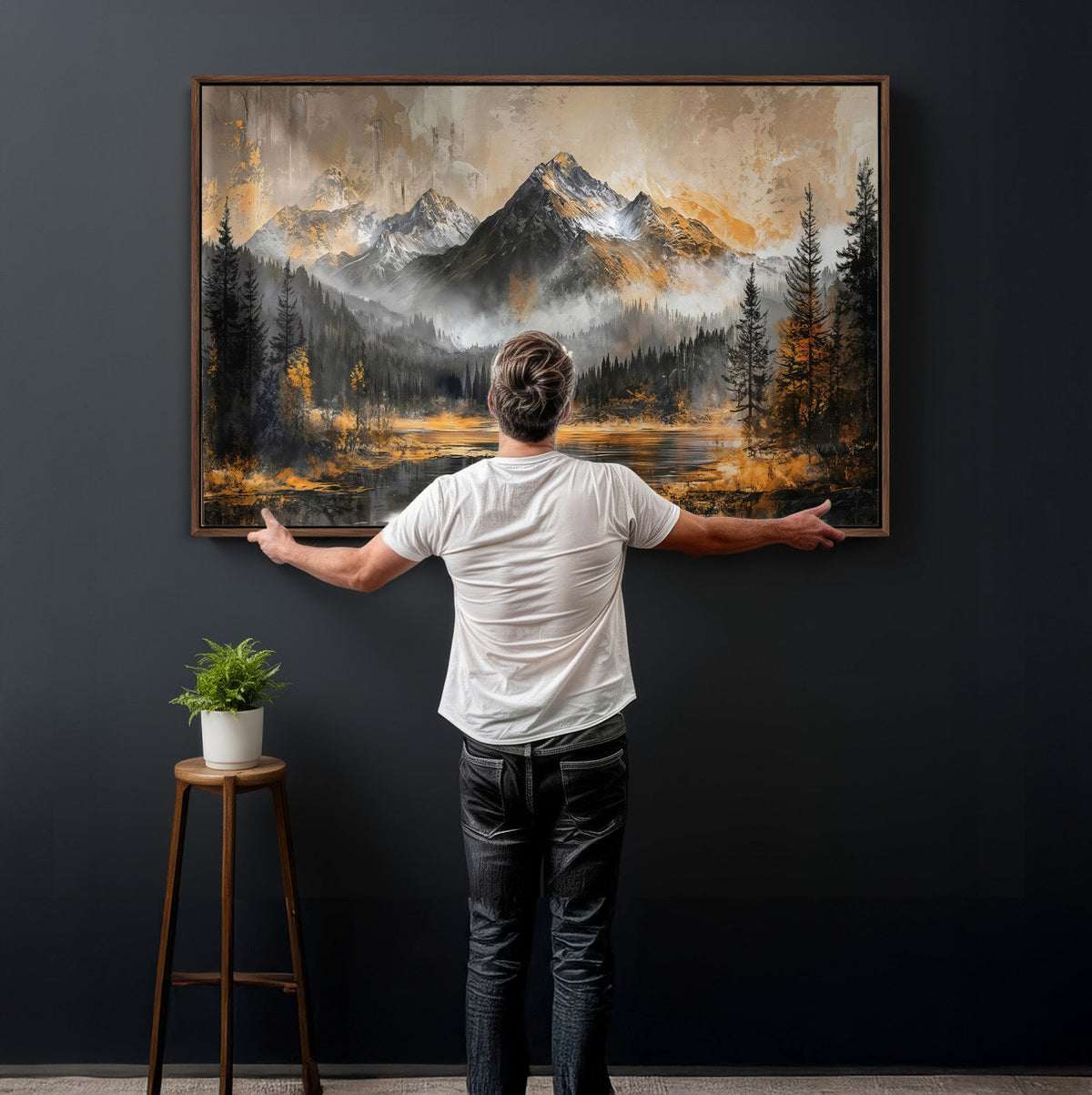 Mountain Lake Canvas Wall Art — Rustic Forest Landscape