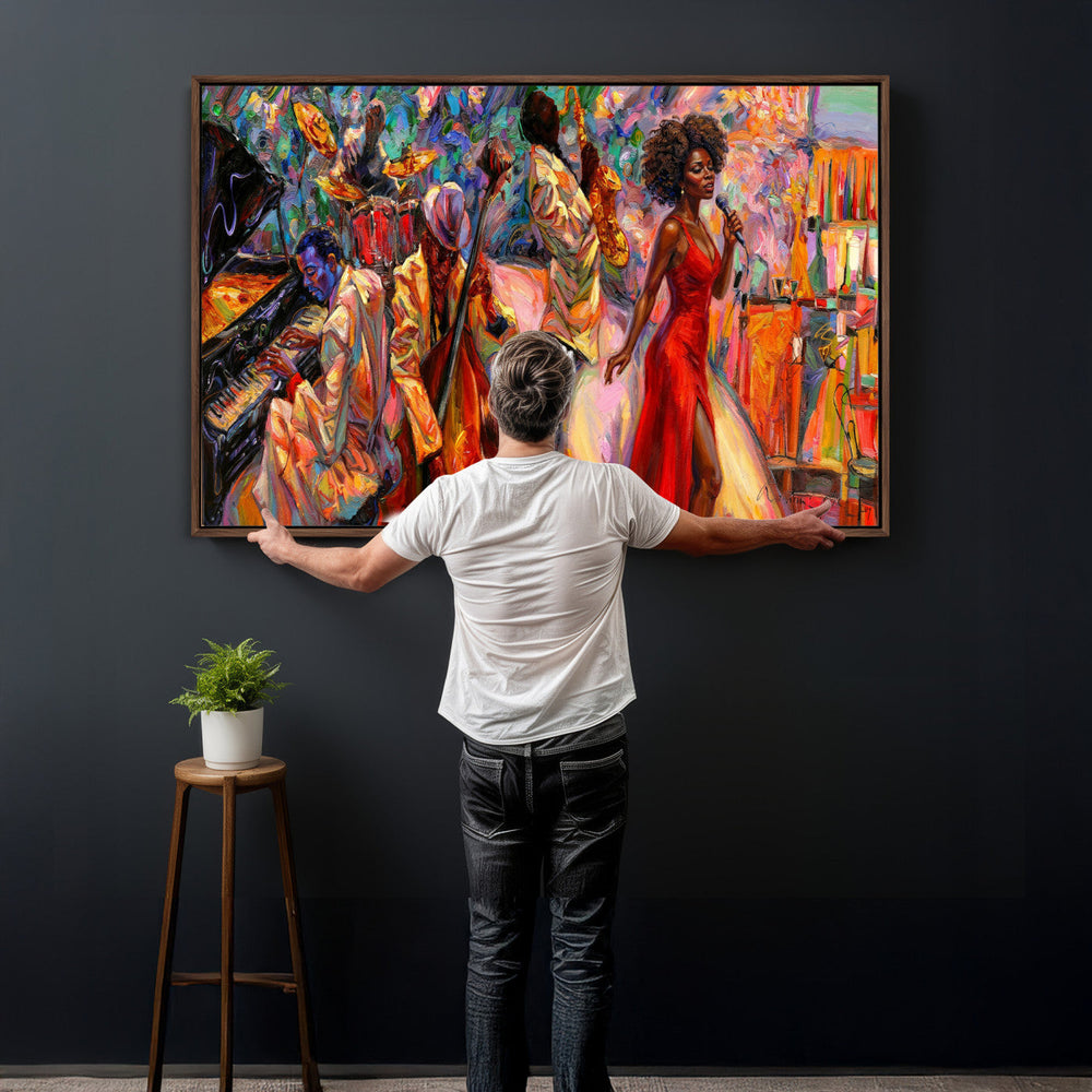 African American Jazz Singer Canvas Art — Red Dress Black