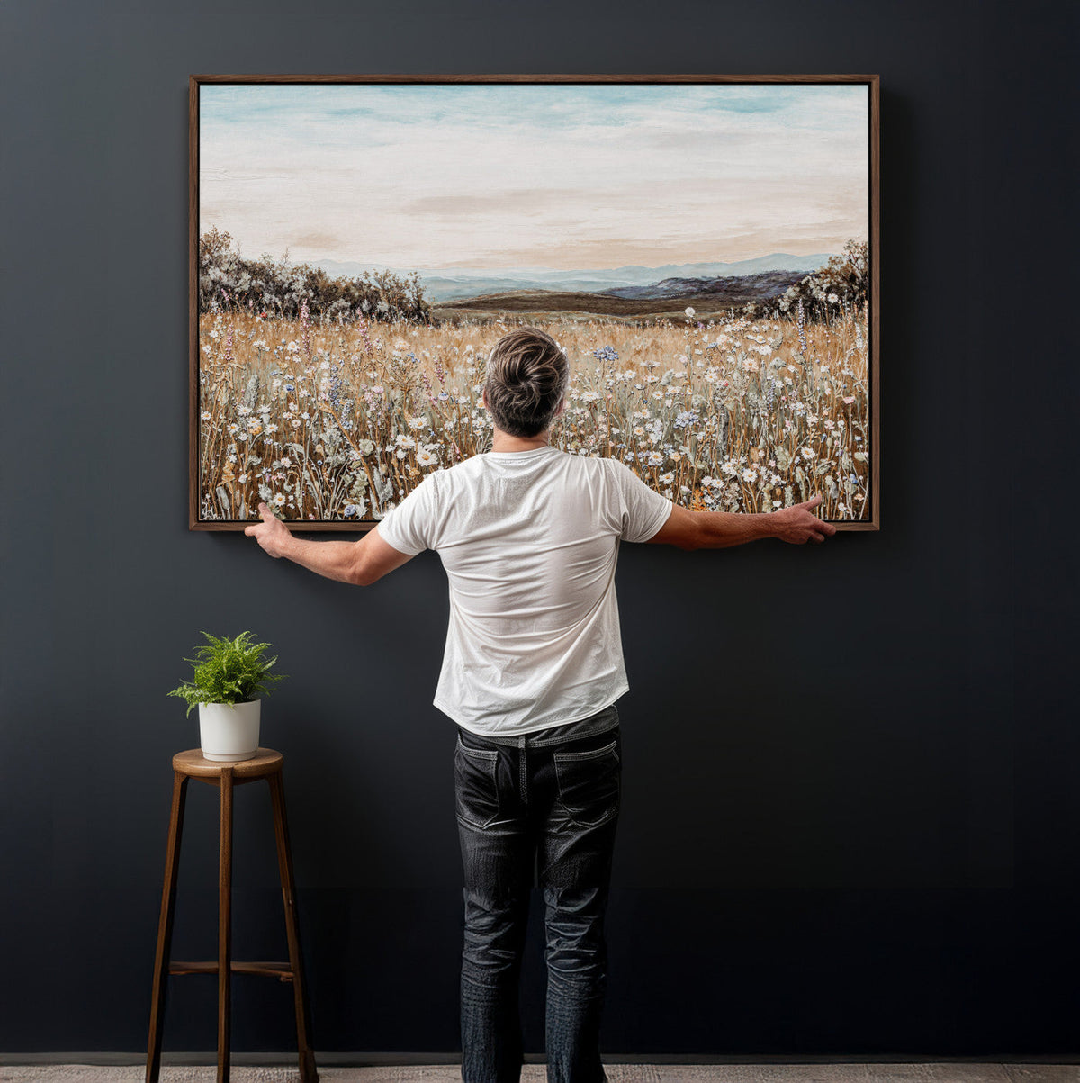Neutral Wildflower Field Canvas Wall Art — Beige Earth Tone