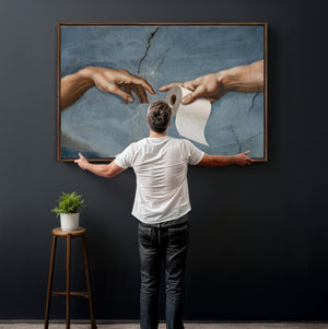 Funny Bathroom Canvas Wall Art, Michelangelo Creation of