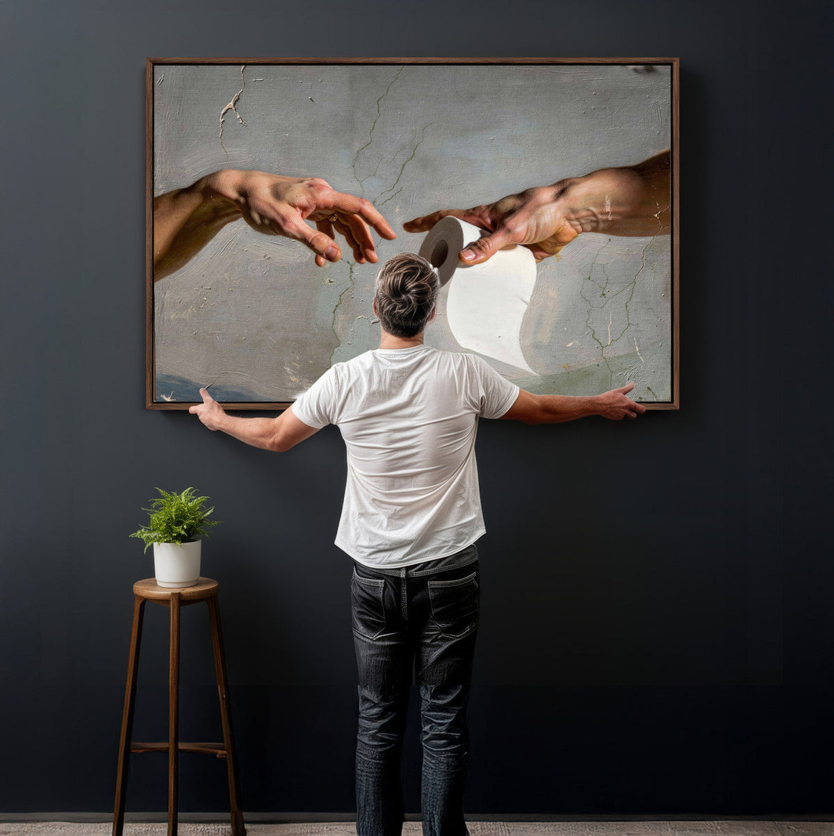 Funny Bathroom Wall Art Canvas, Creation of Toilet Paper