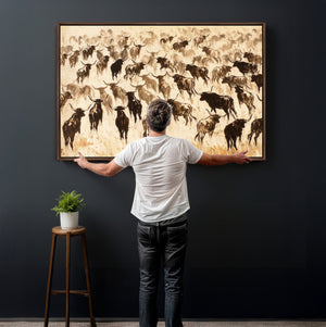 Texas Longhorn Sepia Canvas Wall Art, Western Cattle