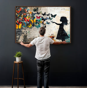 Banksy Butterfly Girl Wall Art Canvas Print, Framed Street