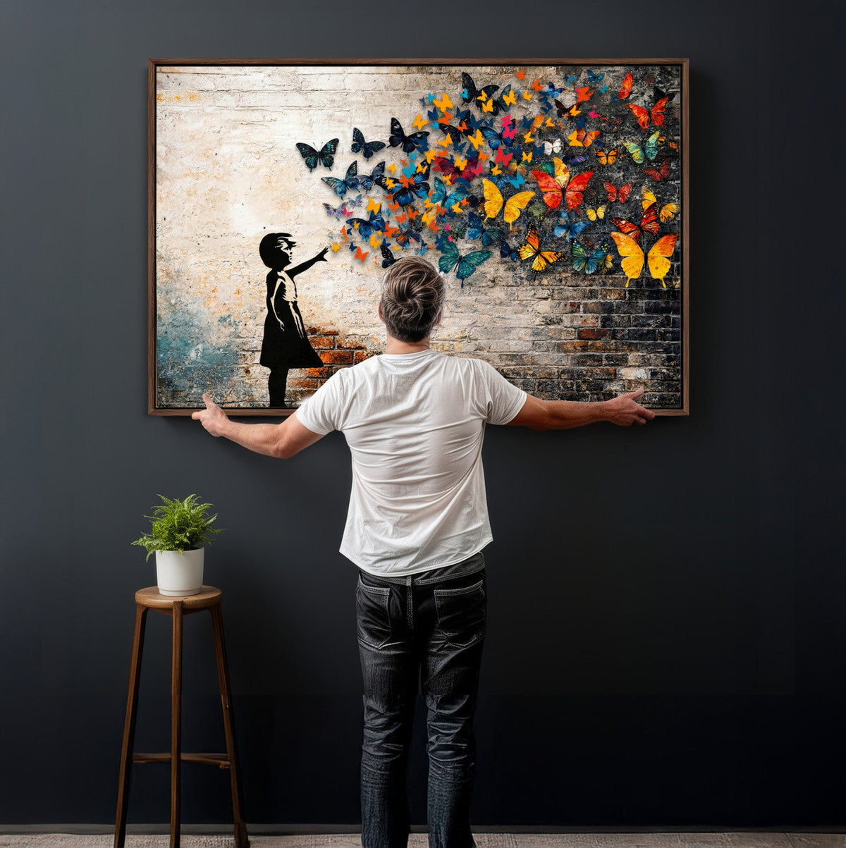 Banksy Graffiti Butterfly Girl Wall Art Canvas Print, Framed