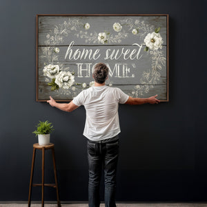 Home Sweet Home Wall Art Canvas Print, Floral Farmhouse