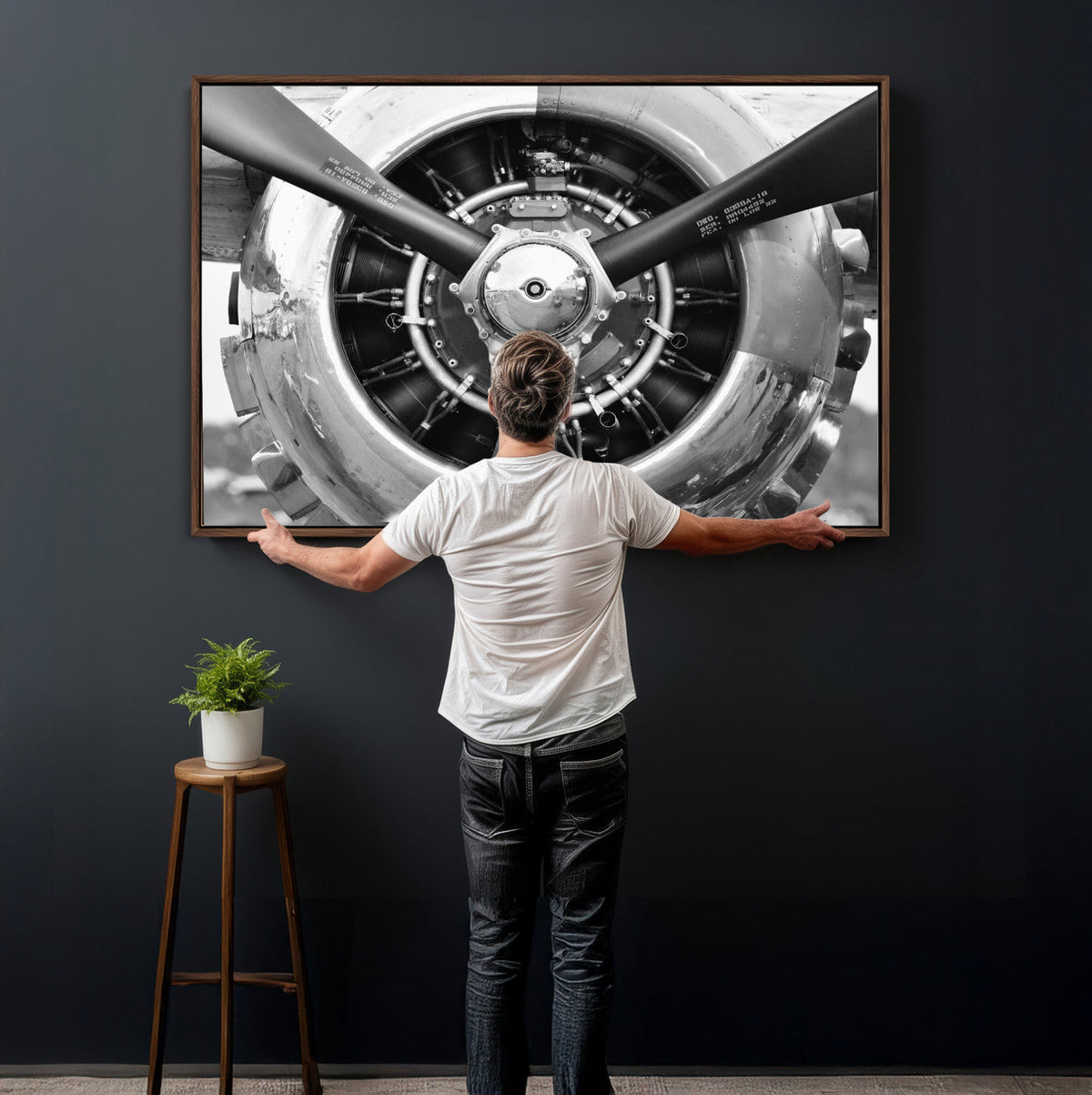 Vintage Propeller Plane Wall Art Canvas Print, Black and