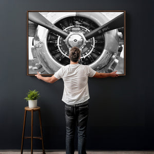 Vintage Propeller Plane Wall Art Canvas Print, Black and