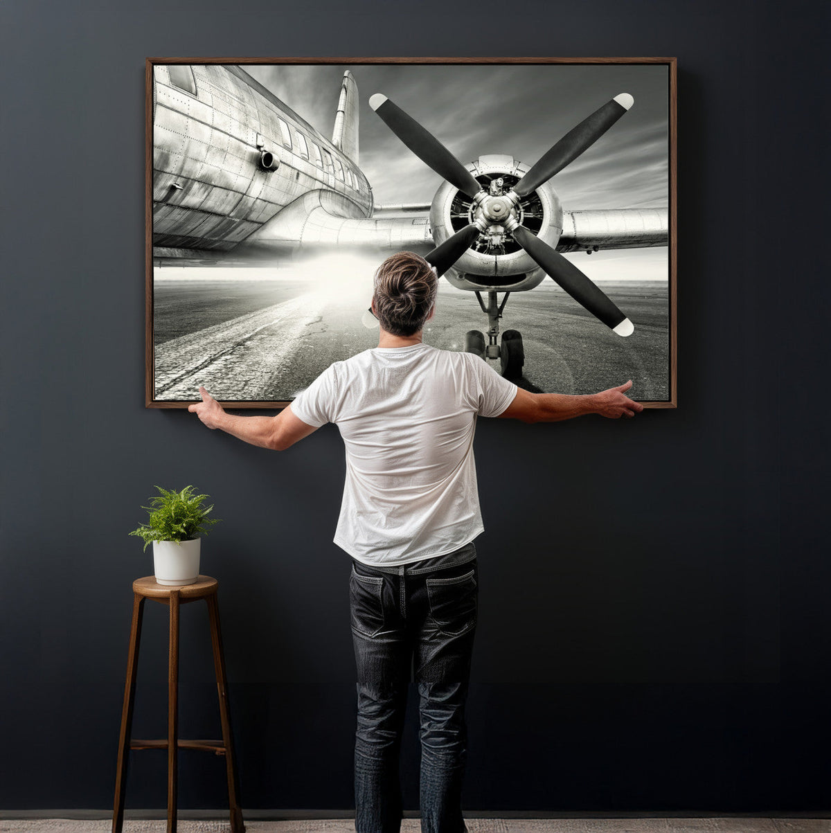 Vintage Airplane Wall Art Canvas Print, Black and White
