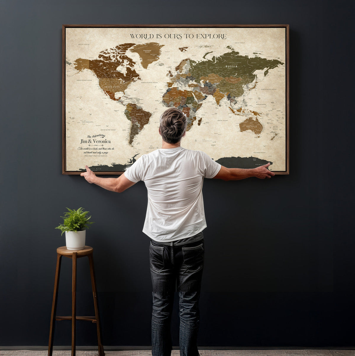Custom Push Pin World Map Wall Art Canvas Print –