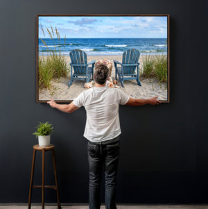 Large Beach Canvas Wall Art Coastal Adirondack Chairs Ocean