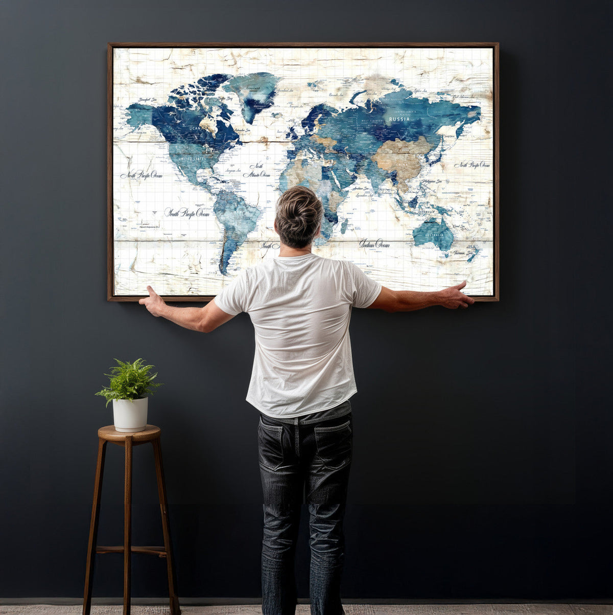 Watercolor World Map Canvas Wall Art Print – Abstract