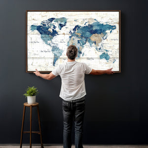Watercolor World Map Canvas Wall Art Print – Abstract