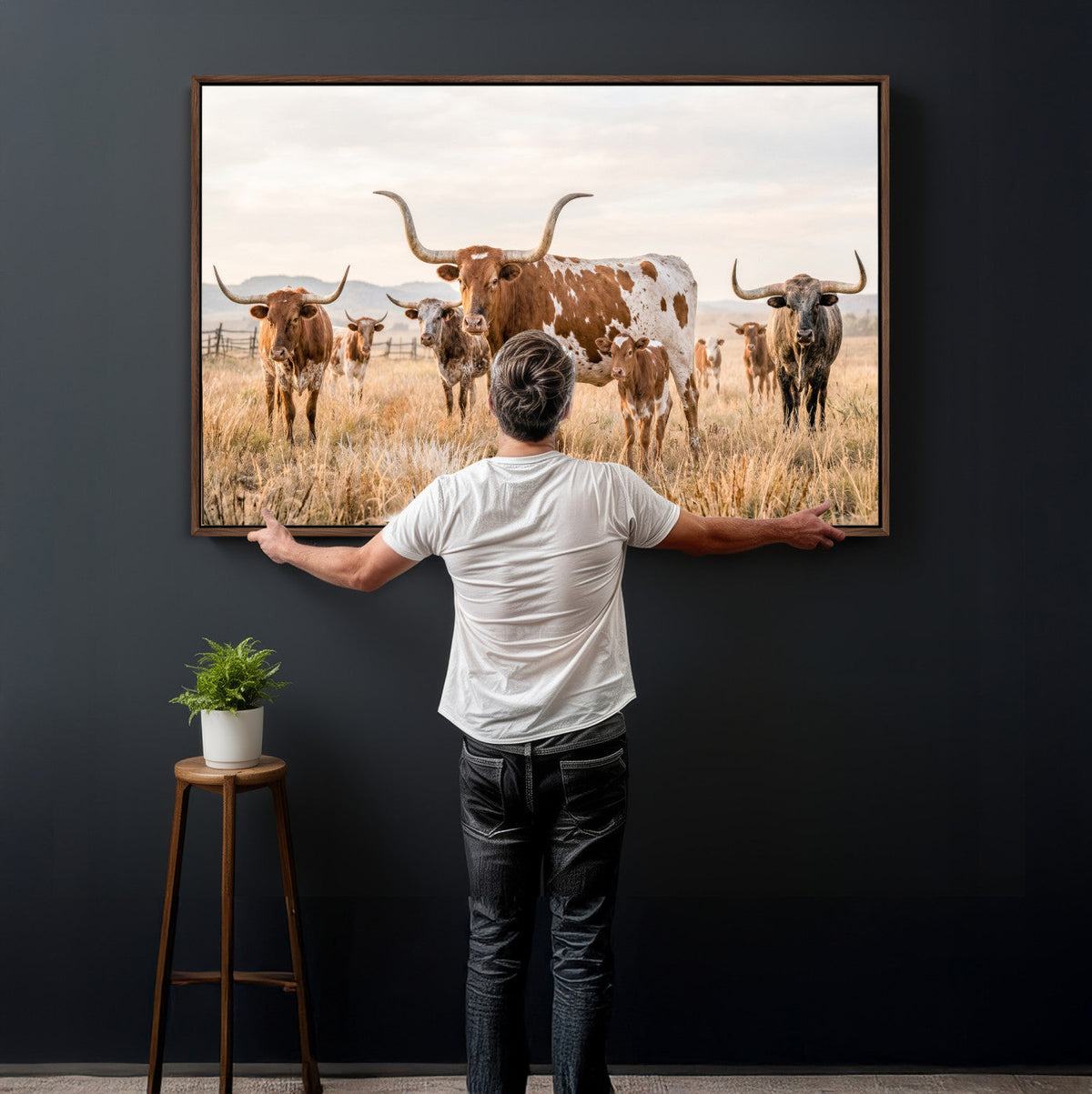 Texas Longhorn Canvas Wall Art, Rustic Farm Animal Photography Print, Farmhouse Country Decor, Western Ranch Art