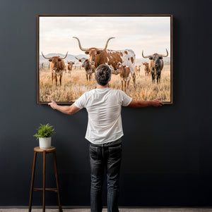 Texas Longhorn Canvas Wall Art, Rustic Farm Animal Photography Print, Farmhouse Country Decor, Western Ranch Art