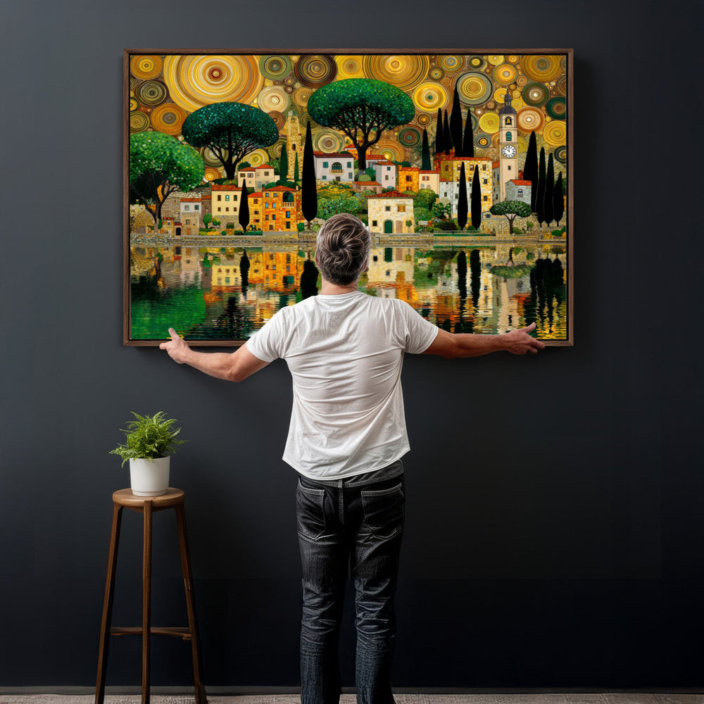 Gustav Klimt Golden Cityscape Wall Art Canvas Print,