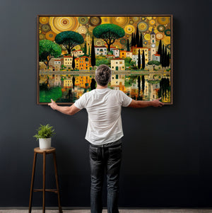 Gustav Klimt Golden Cityscape Wall Art Canvas Print,