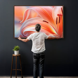 Peach Lily Canvas Wall Art, Coral Pink Flower Macro Photo Print, Botanical Bedroom Decor, Soft Floral Photography, Living Room Wall Art