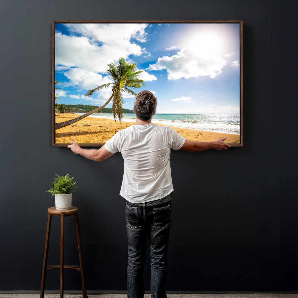 Tropical Beach Canvas Wall Art, Palm Tree Ocean Photo Print, Coastal Living Room Decor, Turquoise Sea Beach House Art, Summer Wall Art