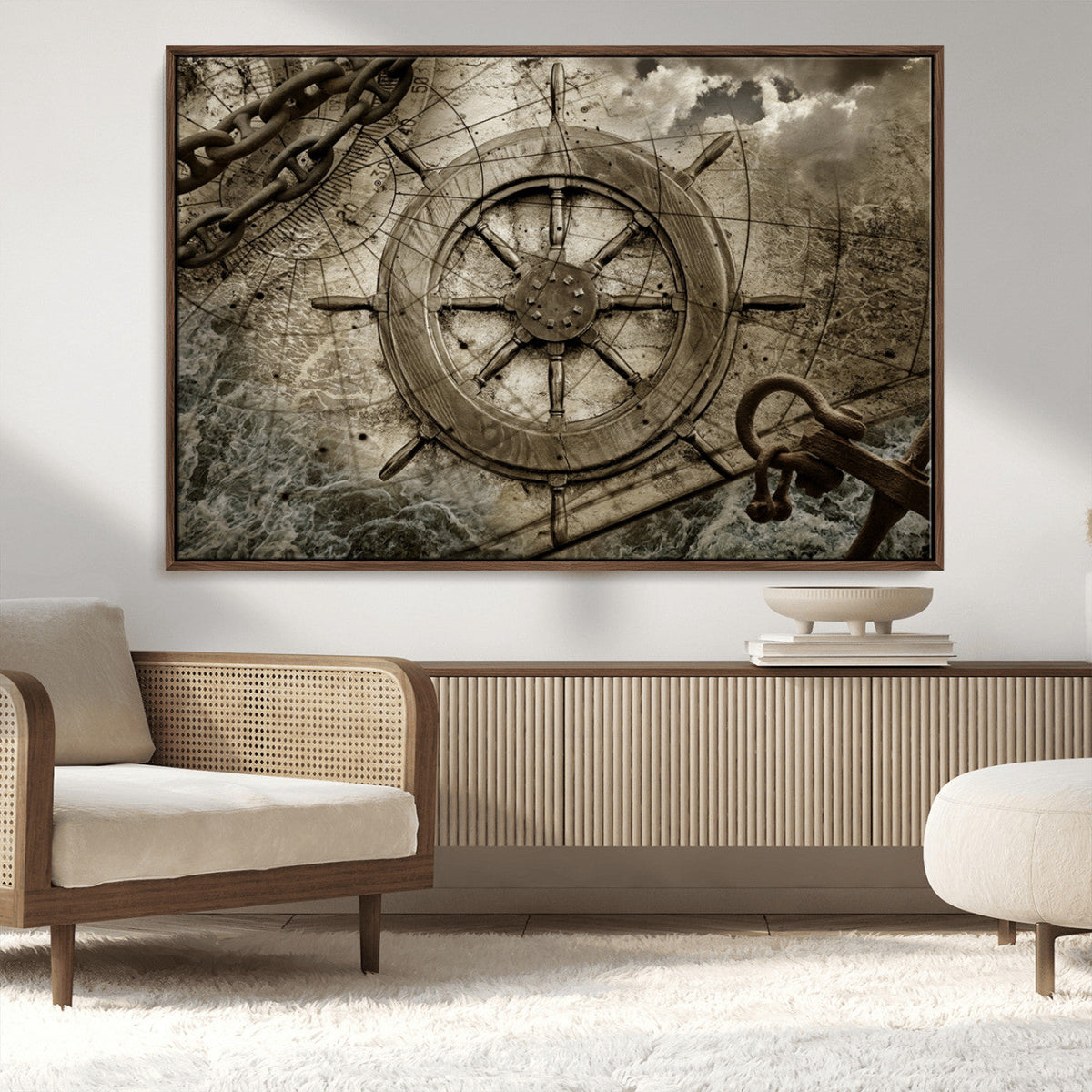 Wooden Ship Wheel Canvas Print, Multi Panel Canvas Wall Art
