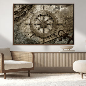 Wooden Ship Wheel Canvas Print, Multi Panel Canvas Wall Art