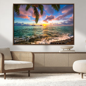 Framed Tropical Sunset Art Canvas Print