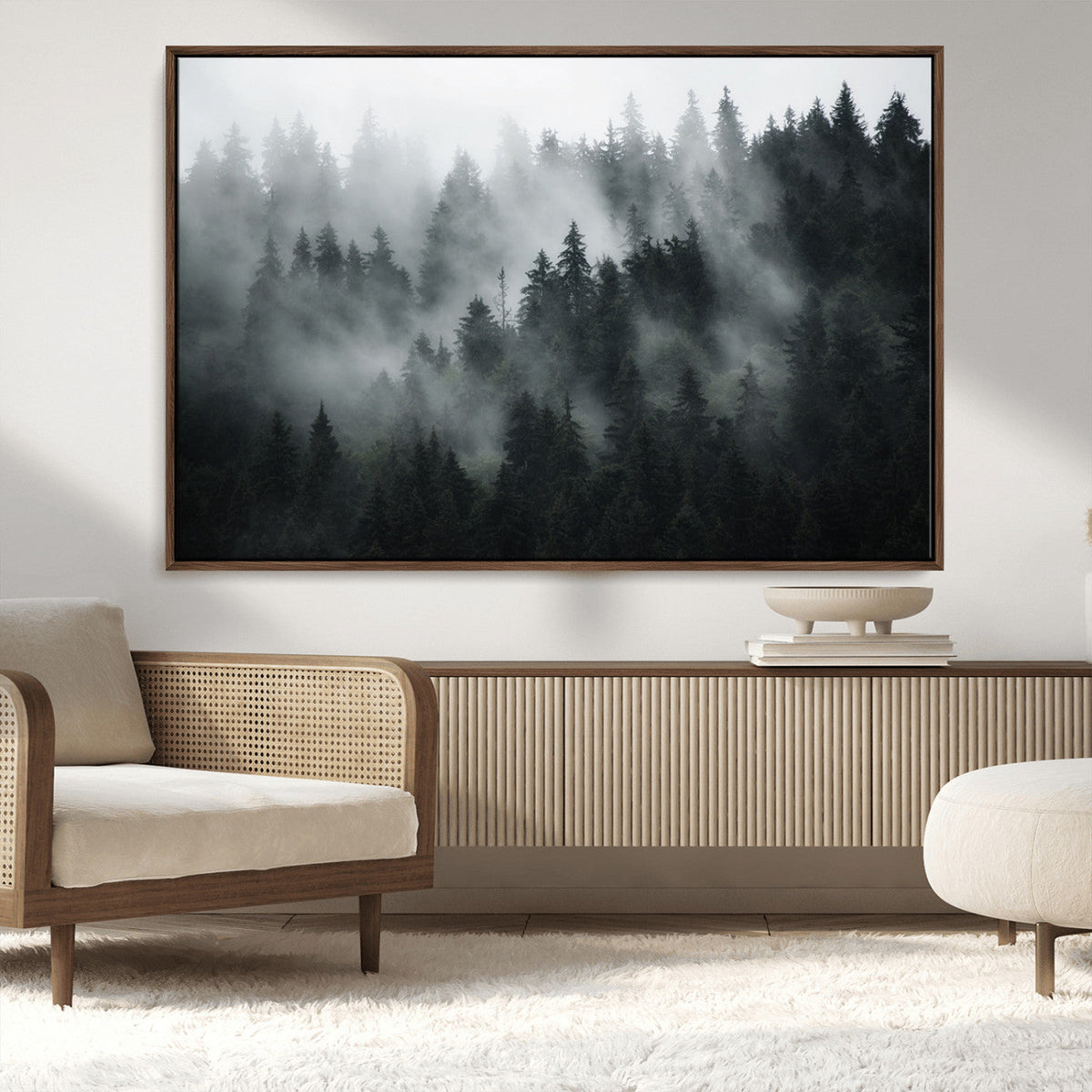 Foggy Forest Wall Art Canvas Print | 3 Panel Large Misty