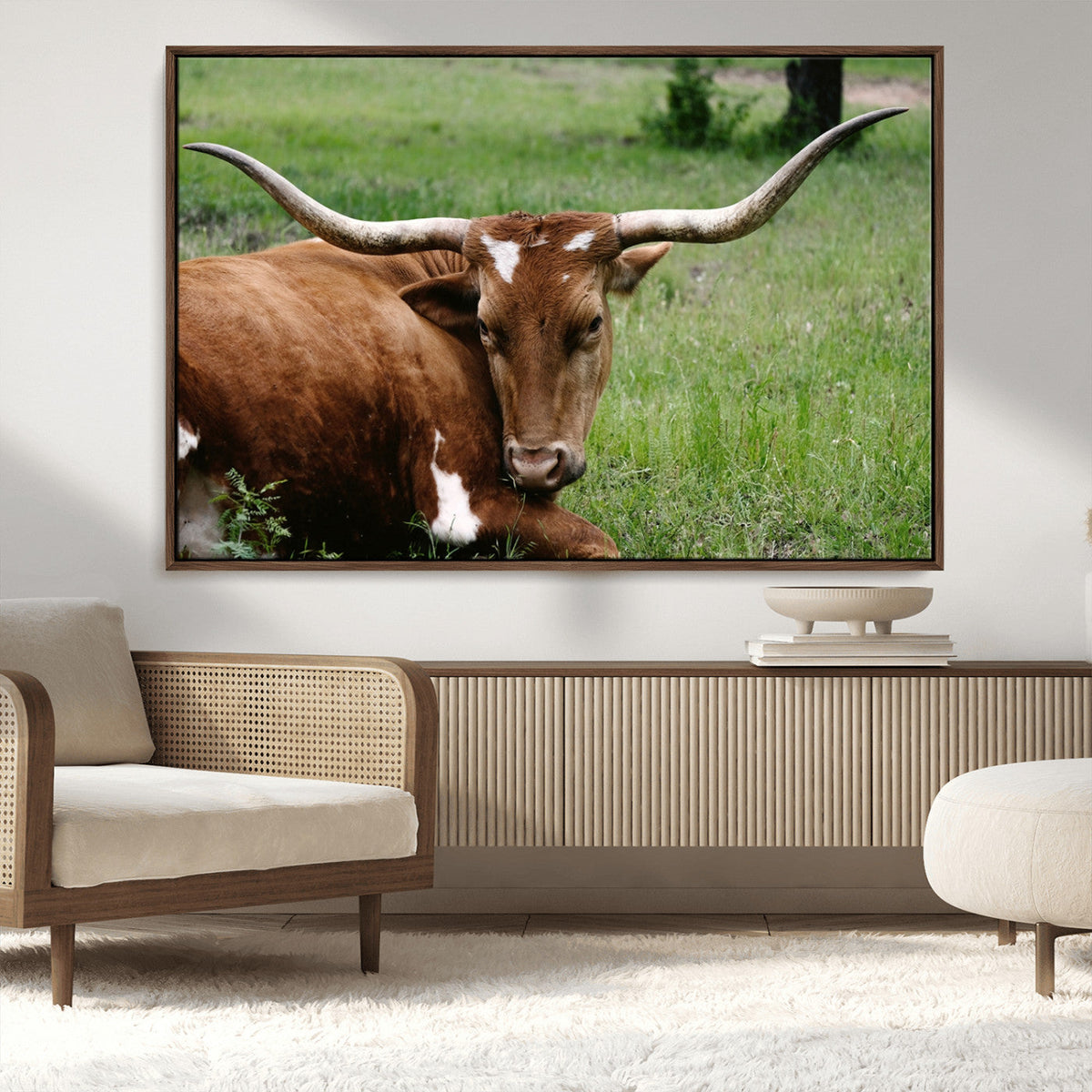 Longhorn Cow Animal Wall Art Canvas Print