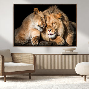 Lion and Lioness Wall Art Canvas Print – Framed African