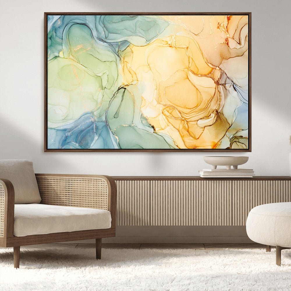 Green and Yellow Marble Fluid Effect Wall Art, Green and