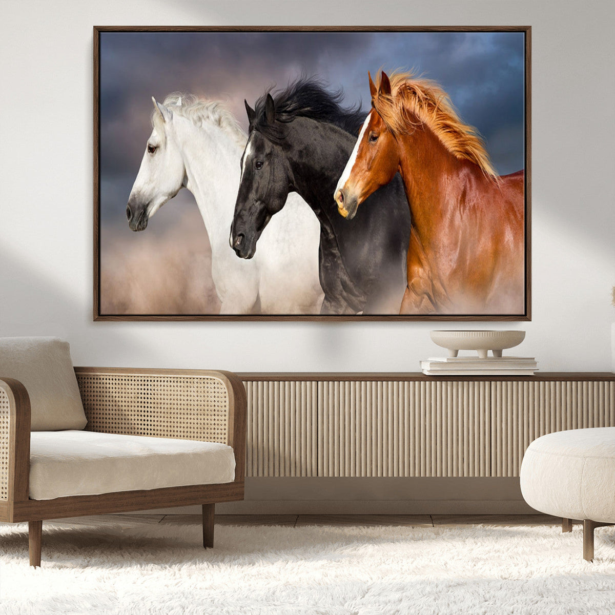 Animal Wall Art Three Horses Farmhouse Art Canvas, Framed